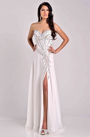Sheath Split Front Sweetheart Floor Length Sleeveless Sequins Prom