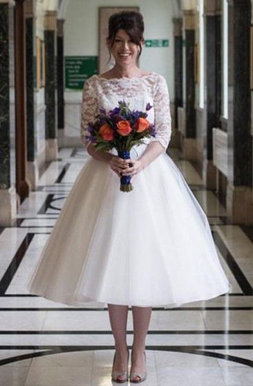three quarter length sleeve wedding dress