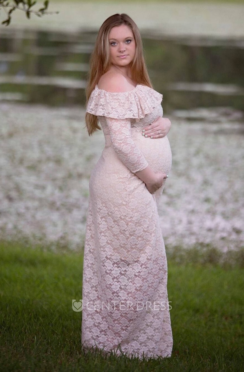 Empire Lace Off The Shoulder Long Sleeve Lace Maternity Wedding