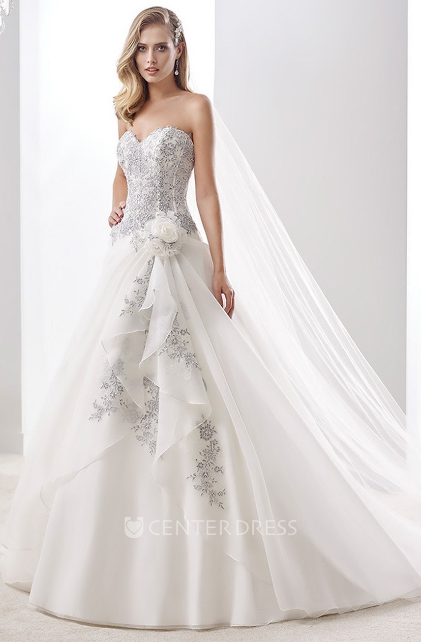 Sweetheart A Line Beaded Bridal Gown With Side Draping And Lace Up