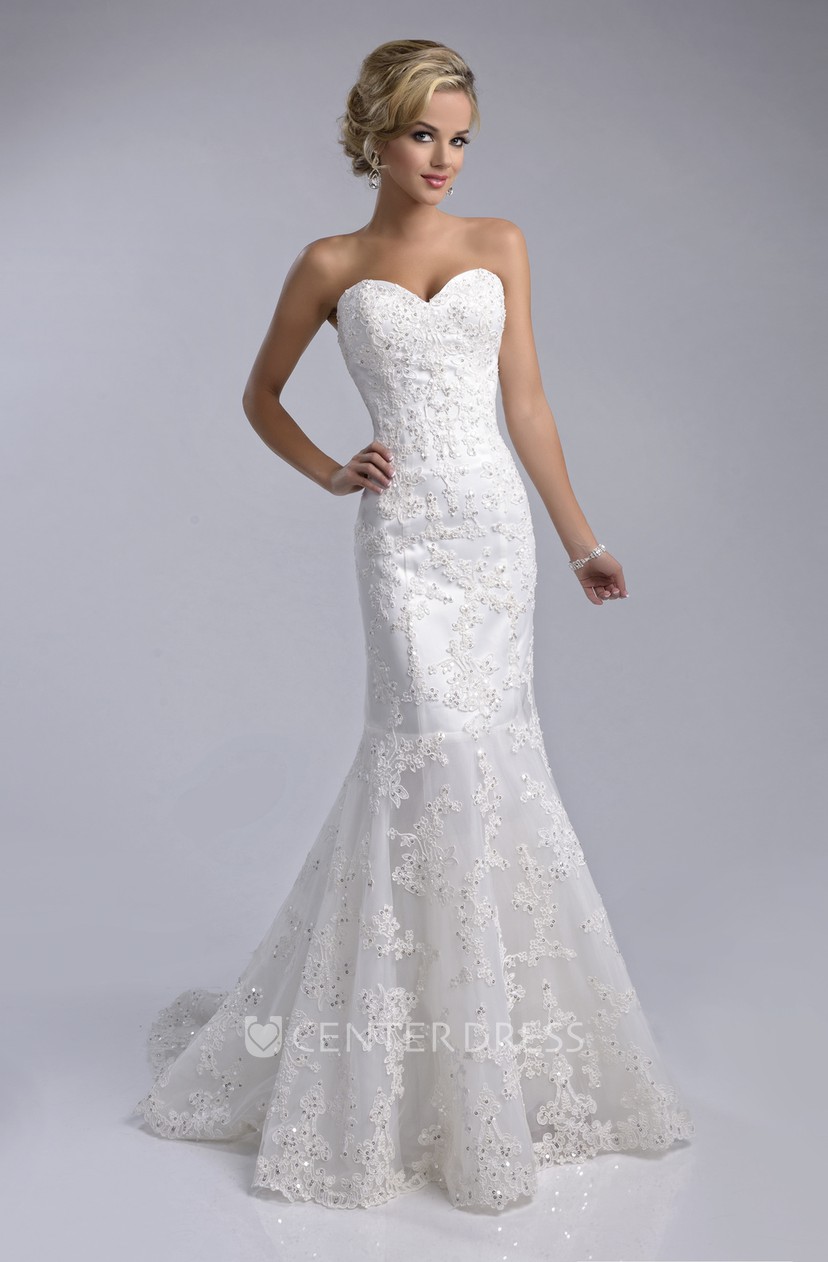 Lace Fit And Flare Lace Up Back Wedding Dress With Sweetheart