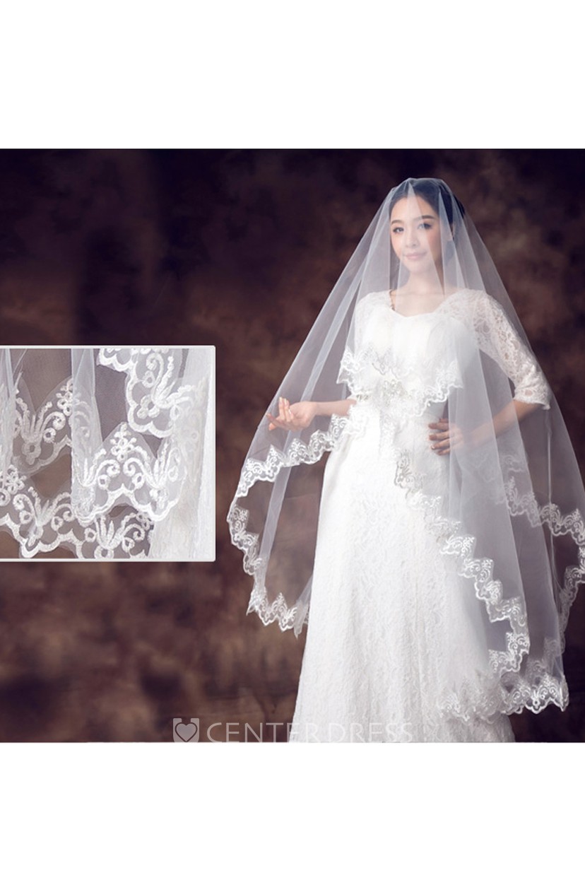 2018 Latest Korean Style Tulle Wedding Veil With Lace Edge