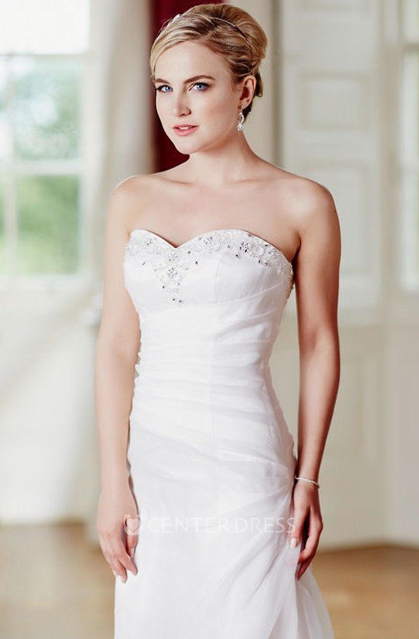 Sheath Draped Maxi Sweetheart Satin Tulle Wedding Dress With