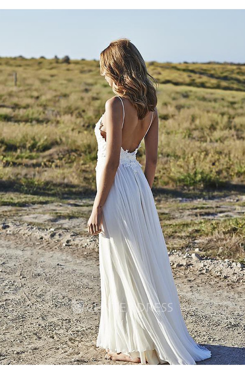 Simple Spaghetti Straps Chiffon Wedding Dresses Appliques Beach