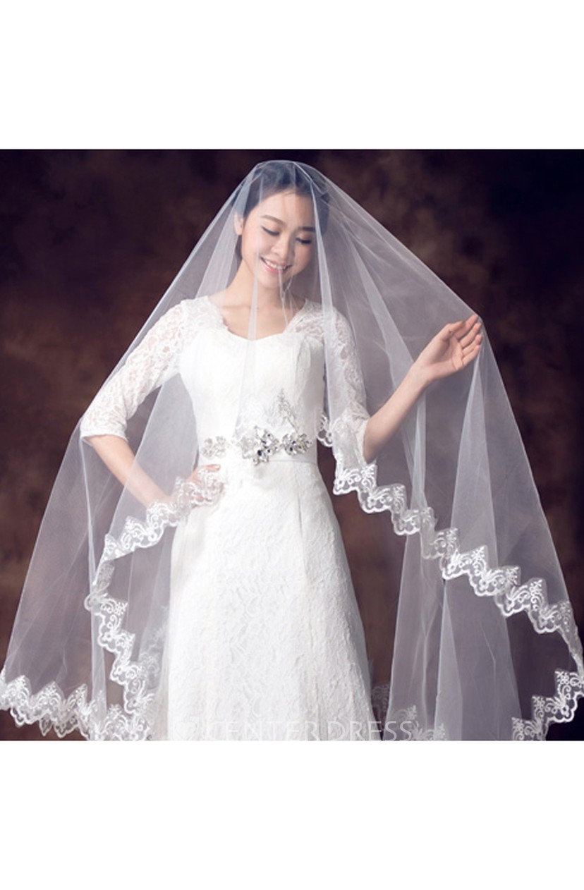 2018 Latest Korean Style Tulle Wedding Veil With Lace Edge