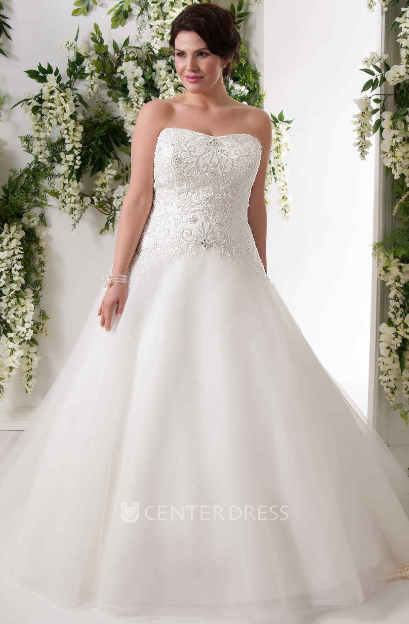 Ball Gown Embroidered Strapless Floor Length Lace Plus Size